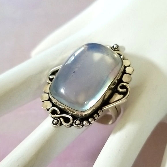 Hand Crafted Milky Opal .925 Sterling Silver Statement Ring SZ 8 3/4 - Picture 6 of 16